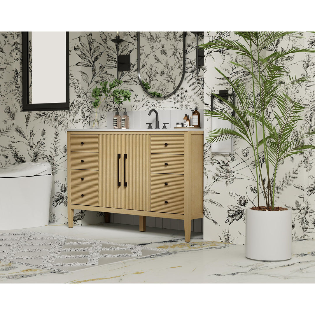 54 Inch Single Bathroom Vanity In Linen Oak - View 2 - Joshua Marshal