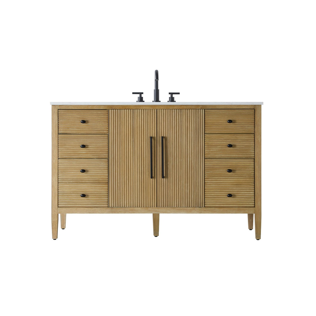 54 Inch Single Bathroom Vanity In Linen Oak - View 3 - Joshua Marshal