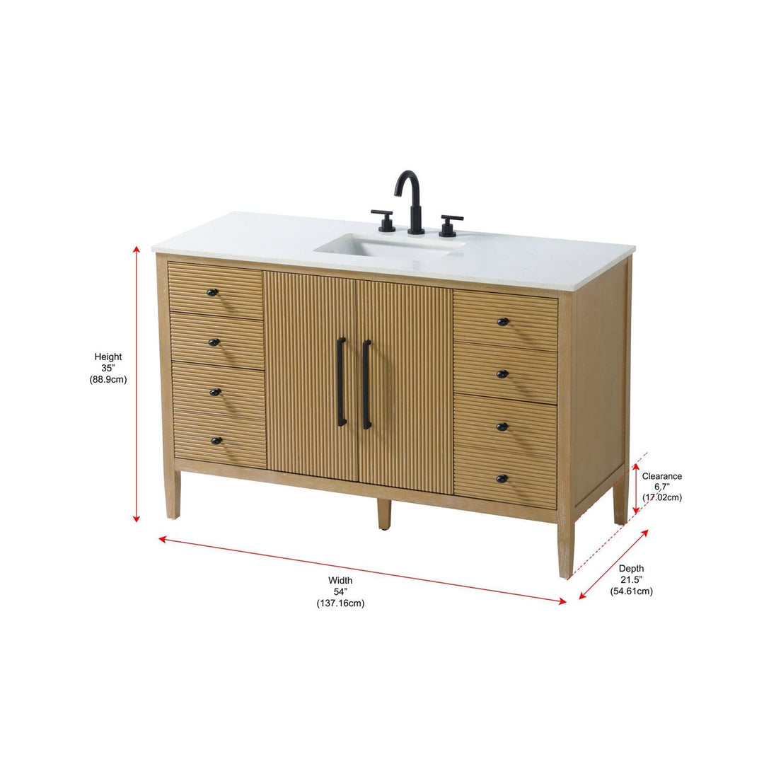54 Inch Single Bathroom Vanity In Linen Oak - View 4 - Joshua Marshal
