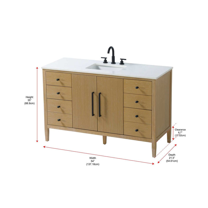 54 Inch Single Bathroom Vanity In Linen Oak - View 4 - Joshua Marshal