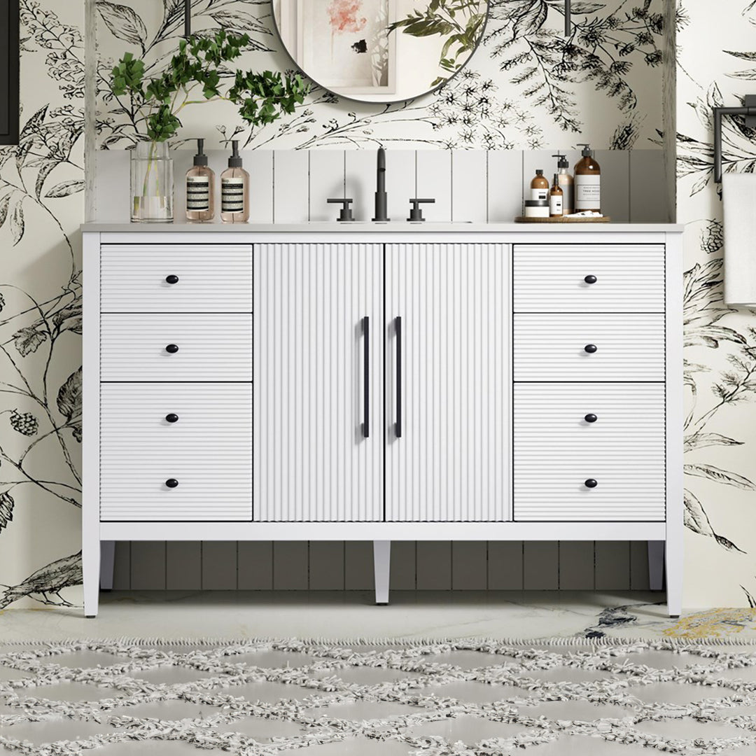 54 Inch Single Bathroom Vanity In White White Finish - KITCHEN & BATH by Joshua Marshal