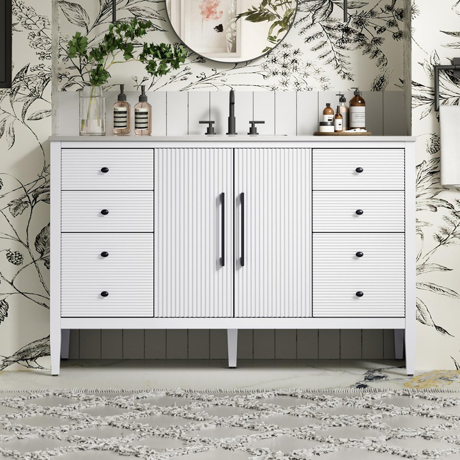 54 Inch Single Bathroom Vanity In White White Finish - KITCHEN & BATH by Joshua Marshal