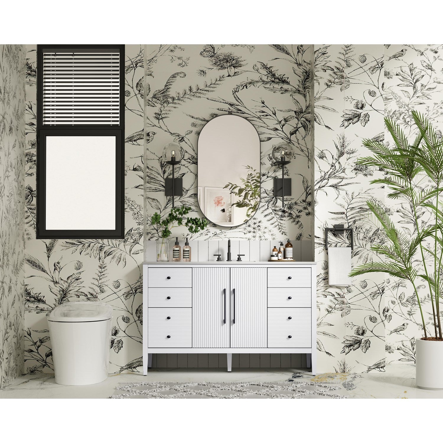 54 Inch Single Bathroom Vanity In White - View 2 - Joshua Marshal