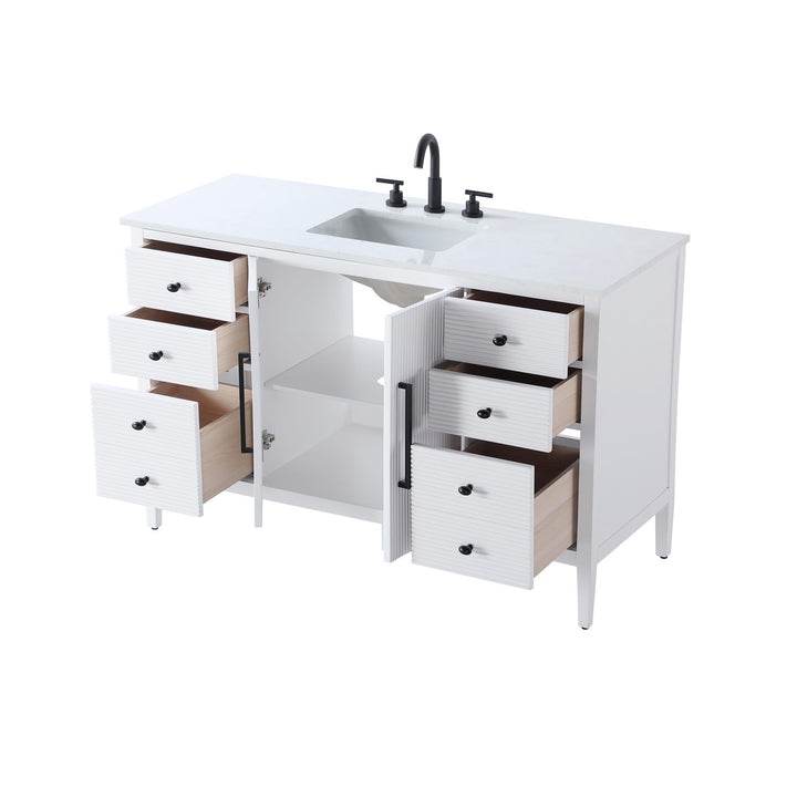 54 Inch Single Bathroom Vanity In White - View 4 - Joshua Marshal