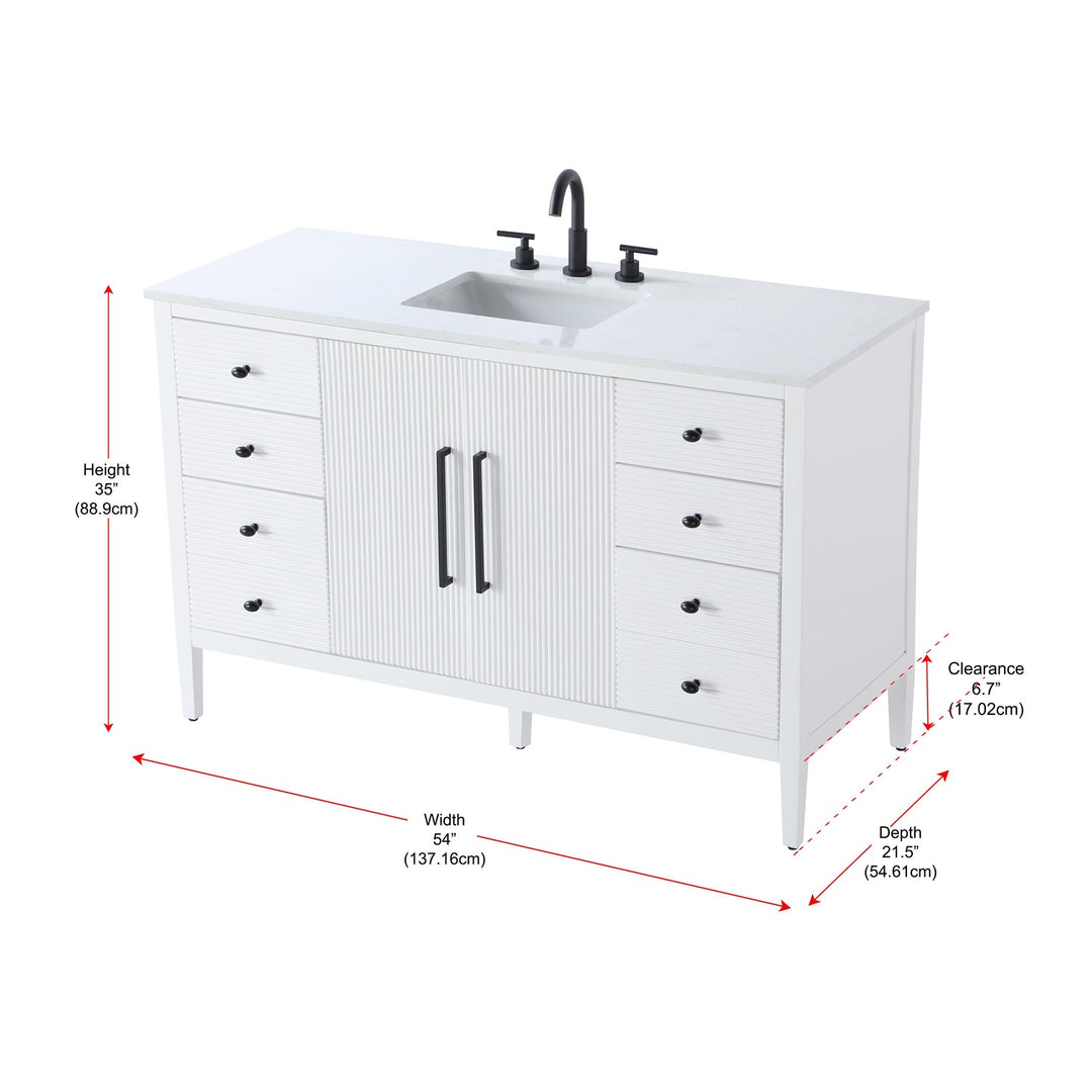 54 Inch Single Bathroom Vanity In White - View 6 - Joshua Marshal