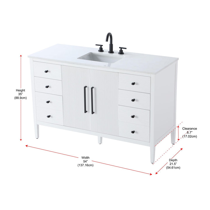 54 Inch Single Bathroom Vanity In White - View 6 - Joshua Marshal