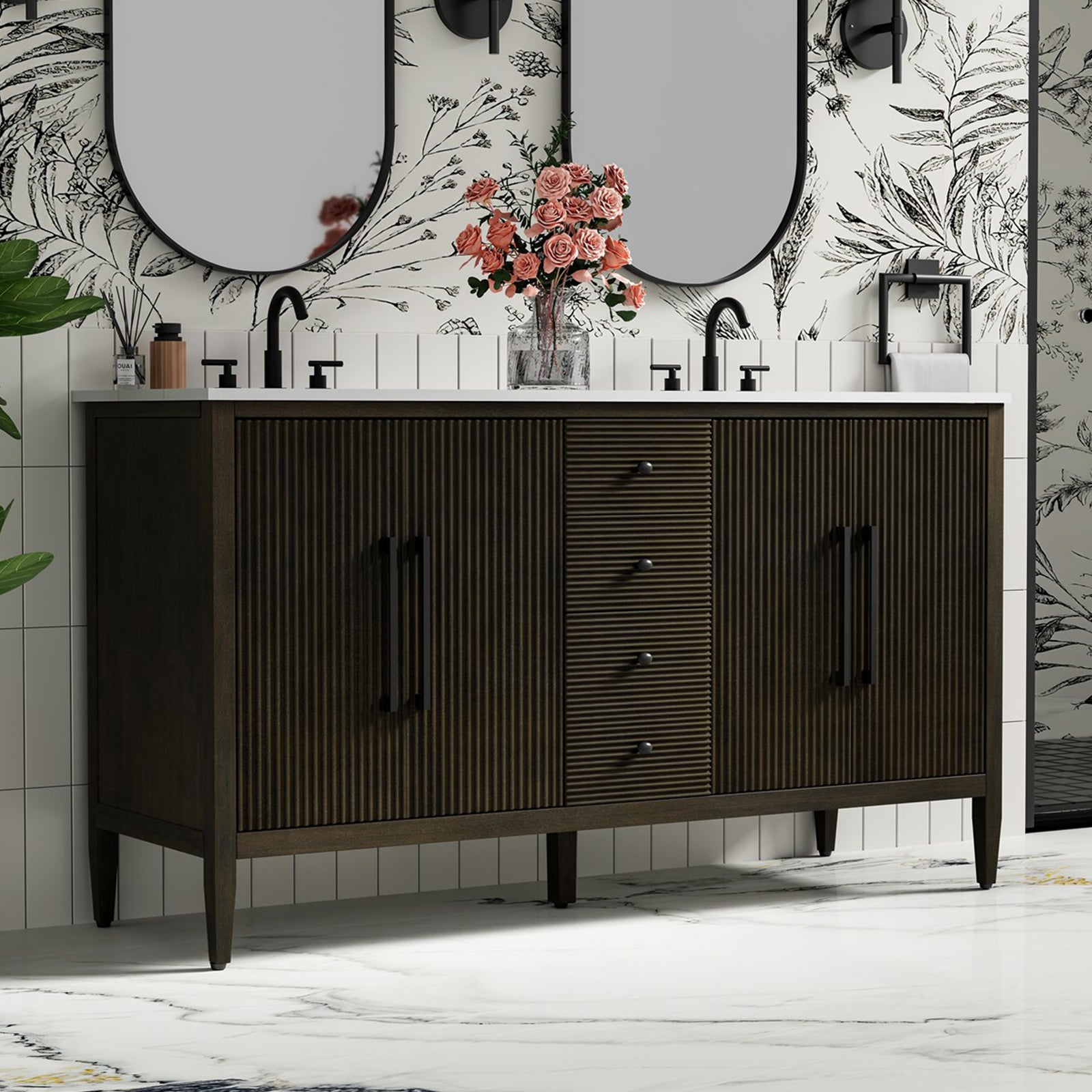 60 Inch Double Bathroom Vanity Inchocolate Oak Chocolate Oak Finish - KITCHEN & BATH by Joshua Marshal