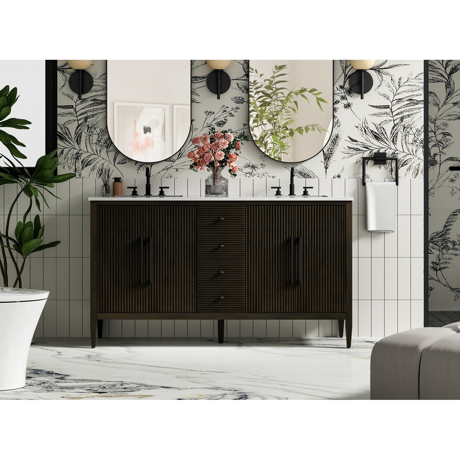 60 Inch Double Bathroom Vanity Inchocolate Oak - View 2 - Joshua Marshal