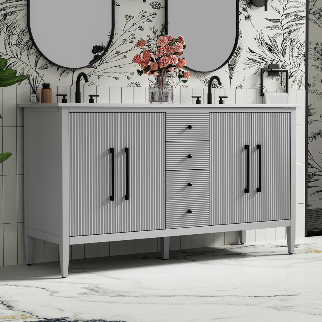 60 Inch Double Bathroom Vanity In Grey Grey Finish - KITCHEN & BATH by Joshua Marshal