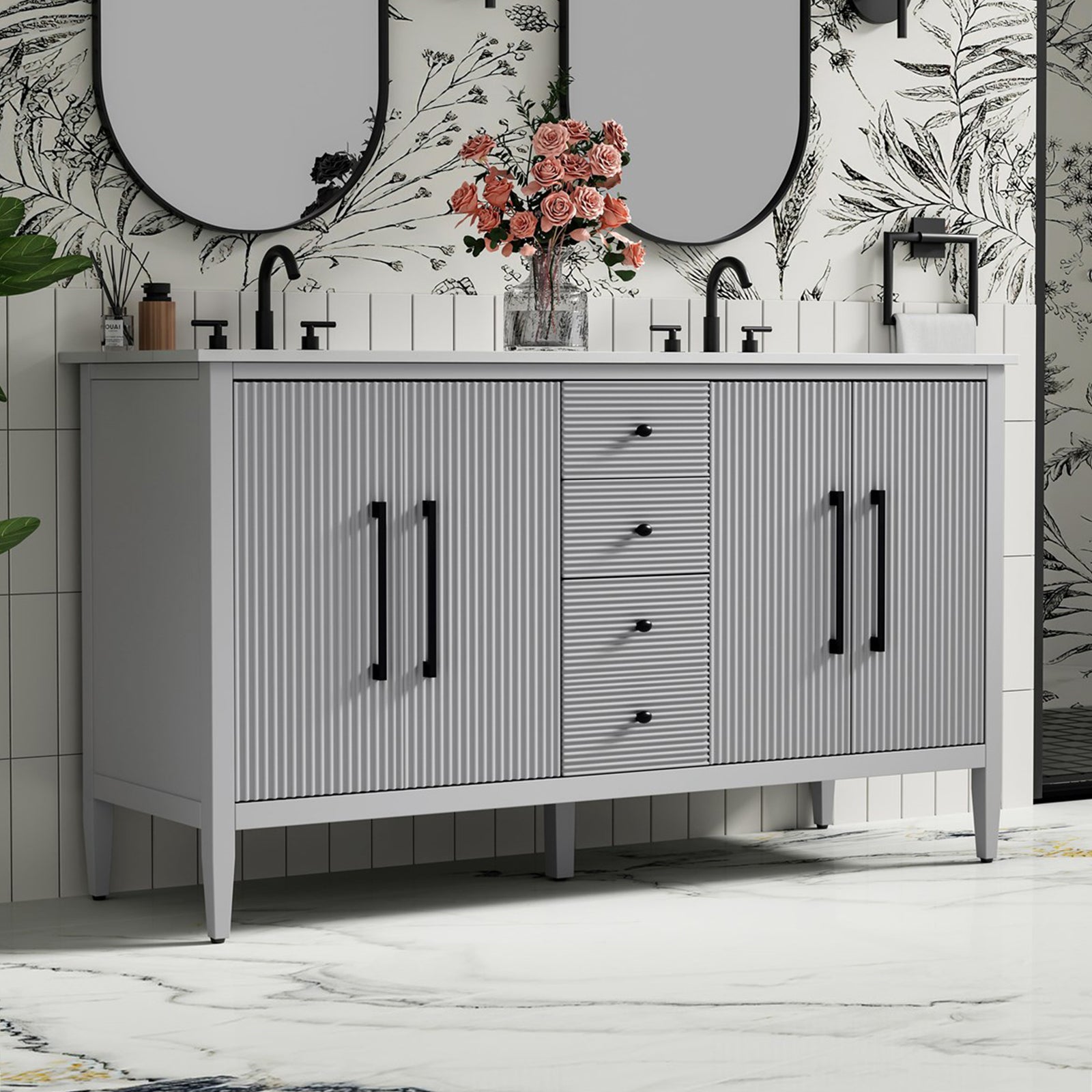 60 Inch Double Bathroom Vanity In Grey Grey Finish - KITCHEN & BATH by Joshua Marshal
