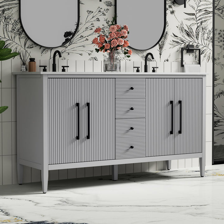 60 Inch Double Bathroom Vanity In Grey Grey Finish - KITCHEN & BATH by Joshua Marshal