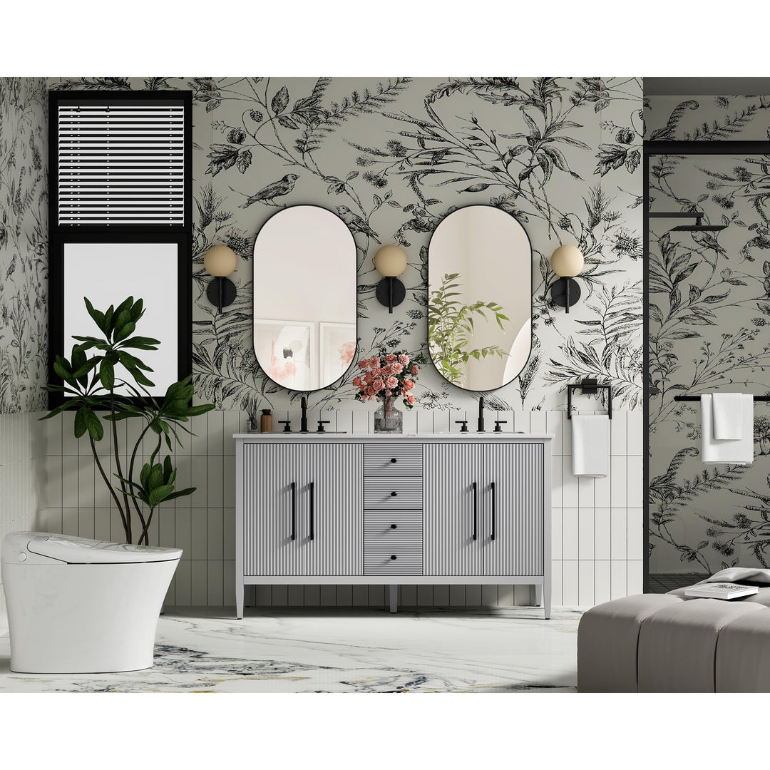 60 Inch Double Bathroom Vanity In Grey - View 2 - Joshua Marshal