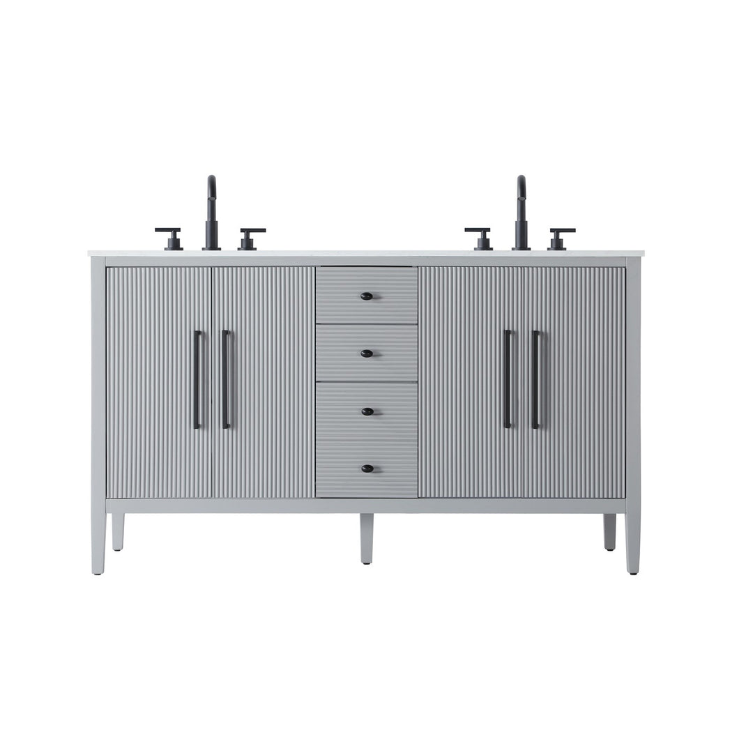 60 Inch Double Bathroom Vanity In Grey - View 3 - Joshua Marshal