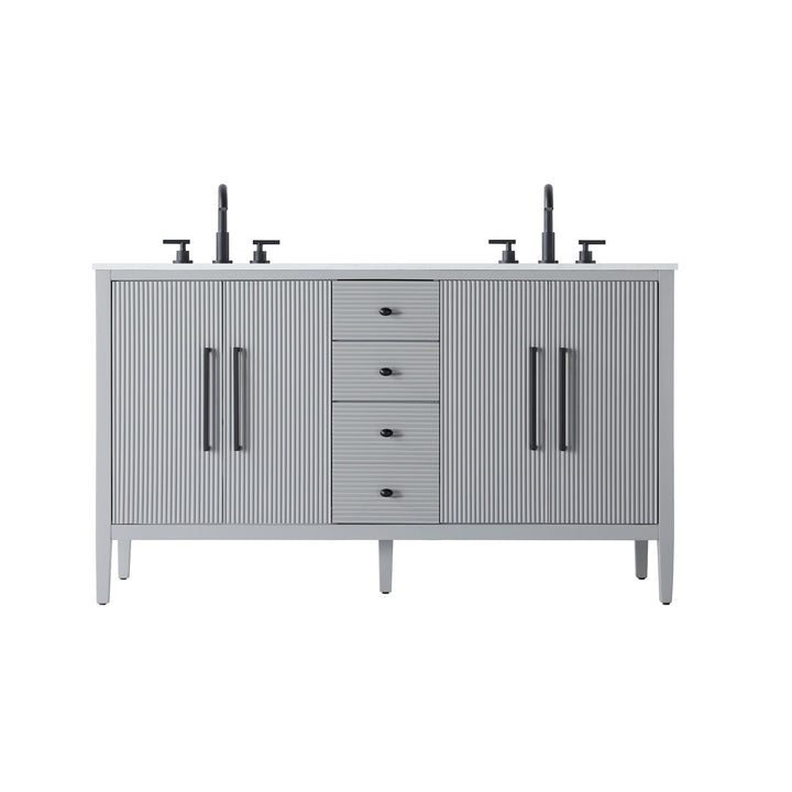 60 Inch Double Bathroom Vanity In Grey - View 3 - Joshua Marshal