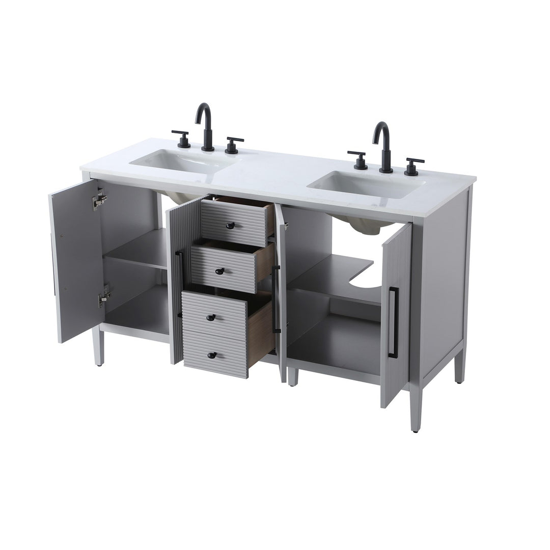 60 Inch Double Bathroom Vanity In Grey - View 4 - Joshua Marshal