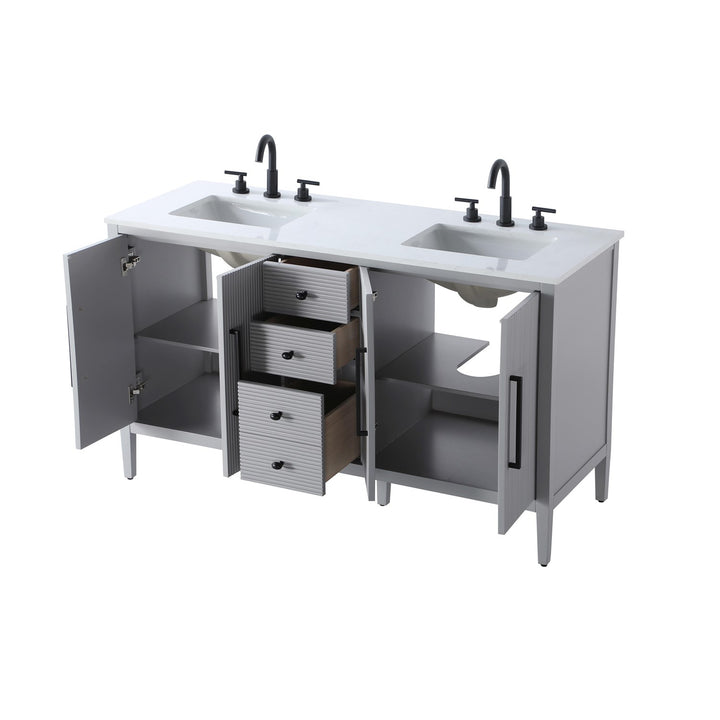 60 Inch Double Bathroom Vanity In Grey - View 4 - Joshua Marshal