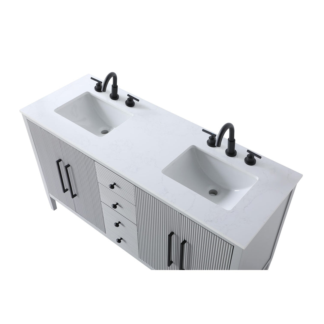 60 Inch Double Bathroom Vanity In Grey - View 5 - Joshua Marshal