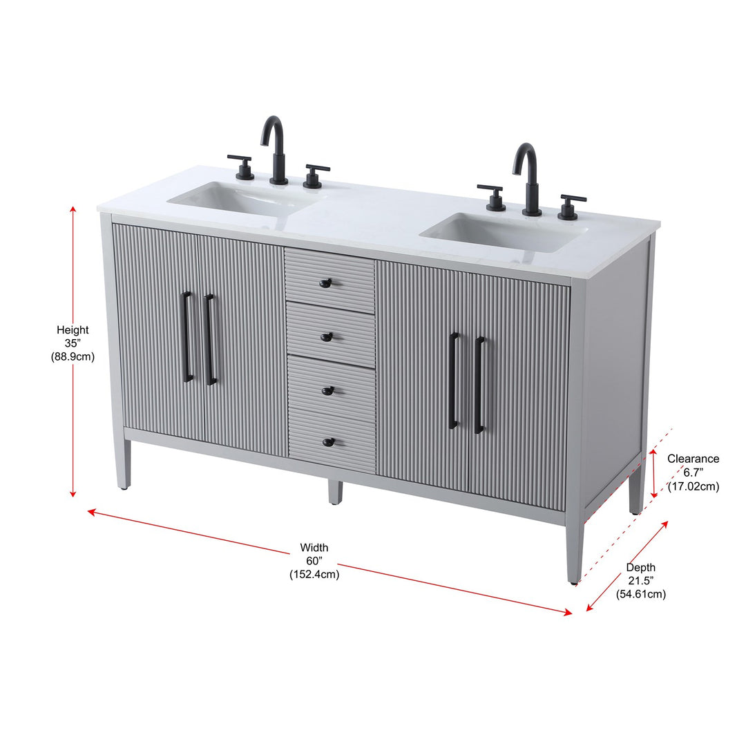 60 Inch Double Bathroom Vanity In Grey - View 6 - Joshua Marshal