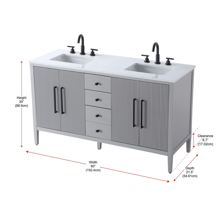 60 Inch Double Bathroom Vanity In Grey - View 6 - Joshua Marshal