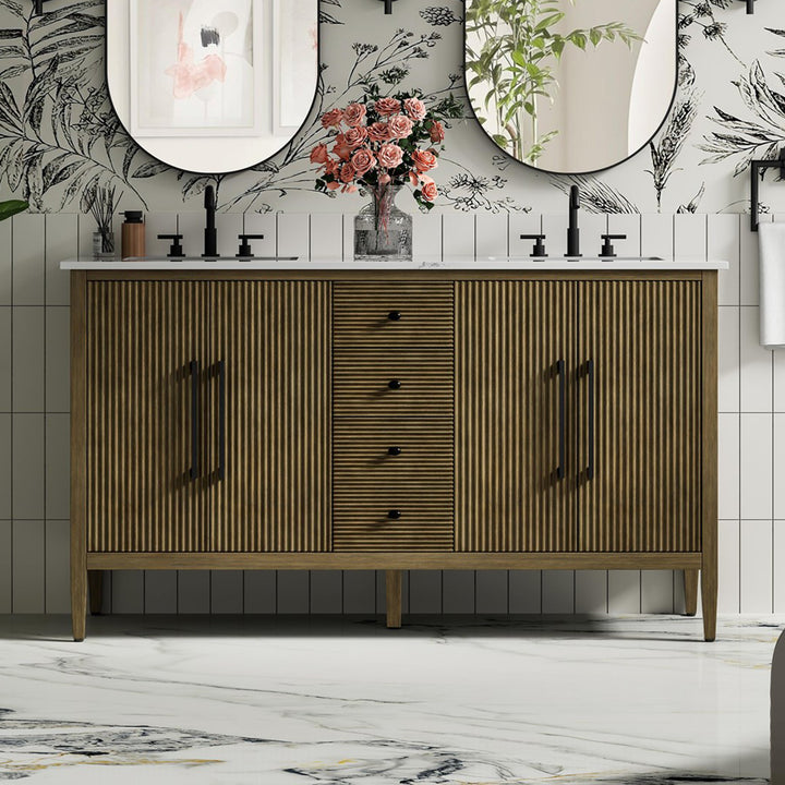 60 Inch Double Bathroom Vanity In Hazel Oak Hazel Oak Finish - KITCHEN & BATH by Joshua Marshal