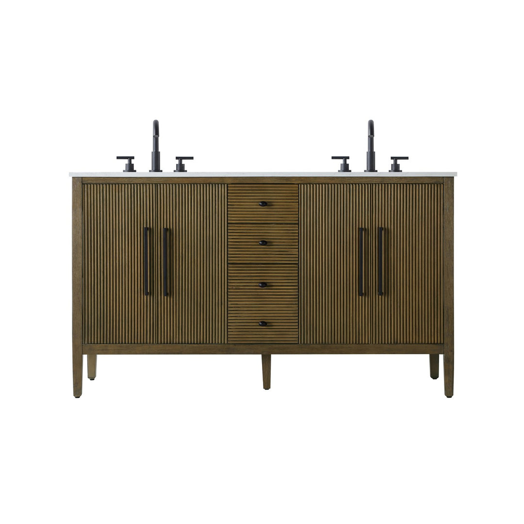 60 Inch Double Bathroom Vanity In Hazel Oak - View 3 - Joshua Marshal