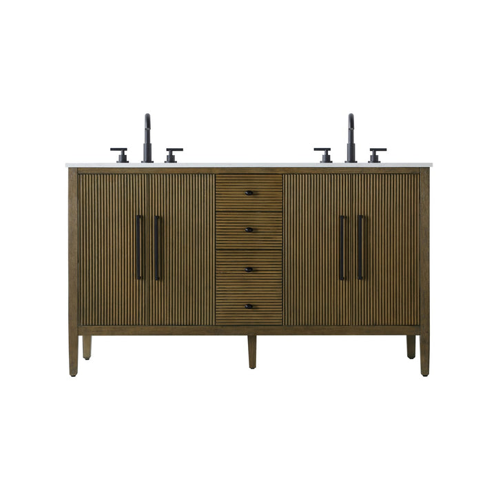 60 Inch Double Bathroom Vanity In Hazel Oak - View 3 - Joshua Marshal