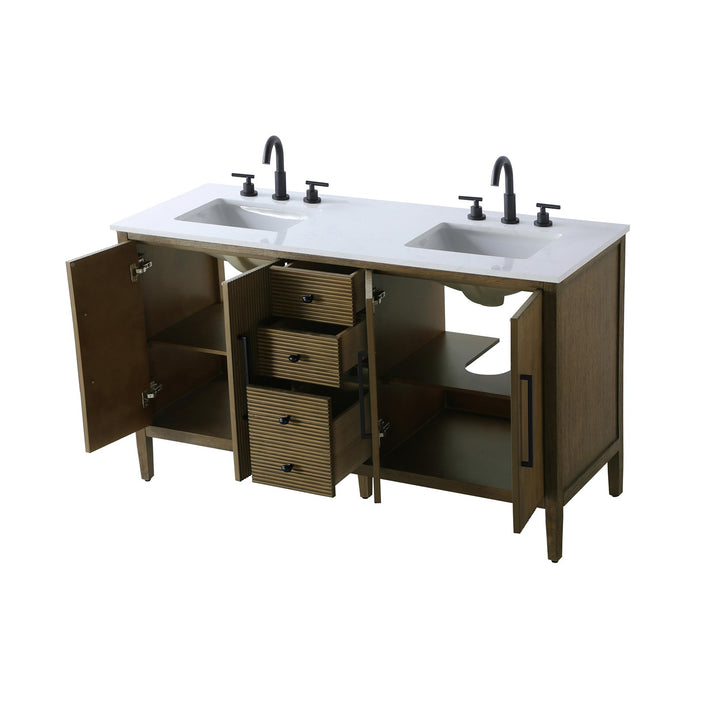 60 Inch Double Bathroom Vanity In Hazel Oak - View 4 - Joshua Marshal