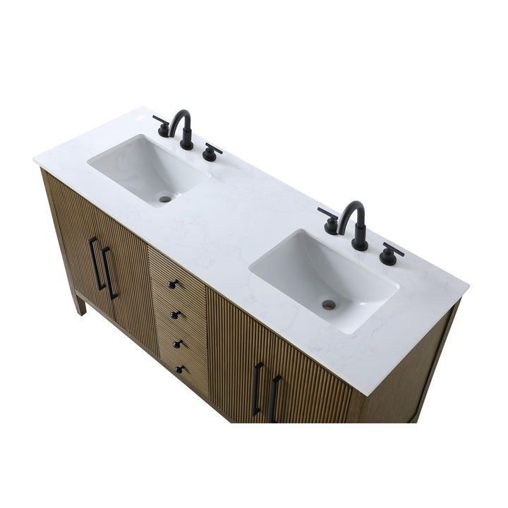 60 Inch Double Bathroom Vanity In Hazel Oak - View 5 - Joshua Marshal