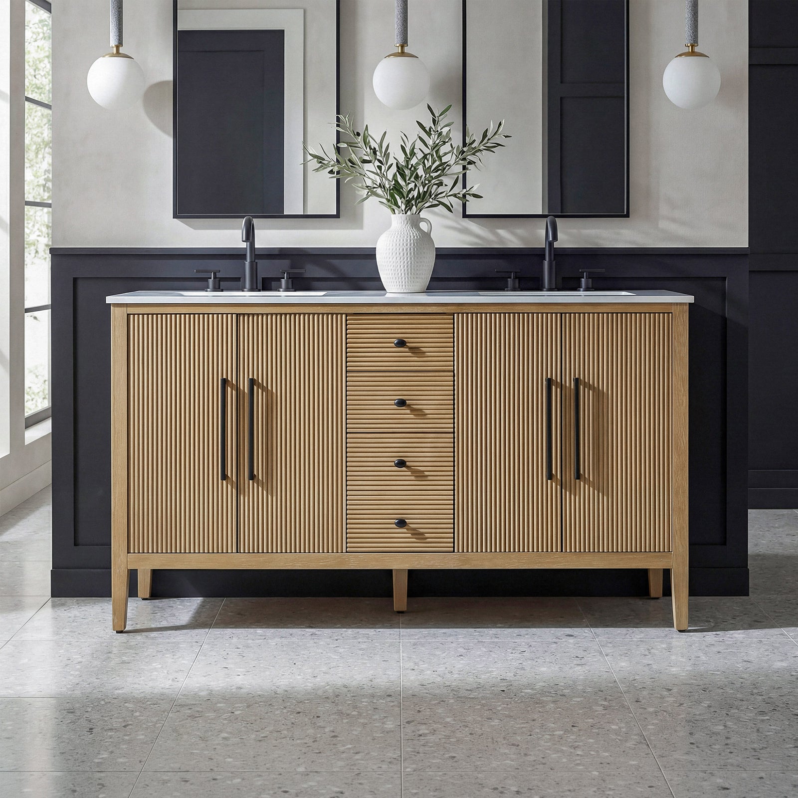 60 Inch Double Bathroom Vanity In Linen Oak Linen Oak Finish - KITCHEN & BATH by Joshua Marshal