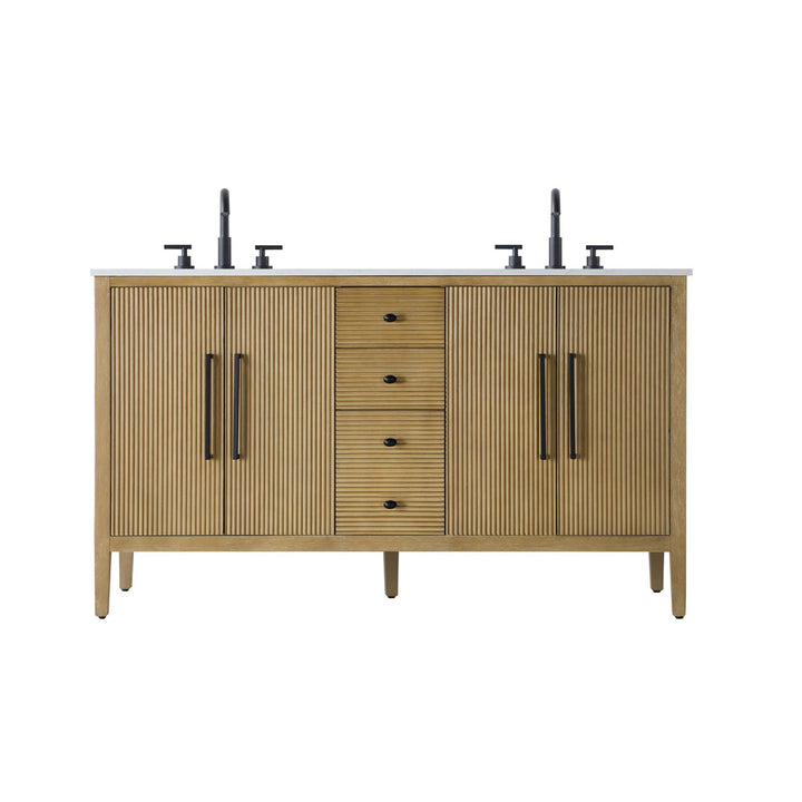 60 Inch Double Bathroom Vanity In Linen Oak - View 3 - Joshua Marshal