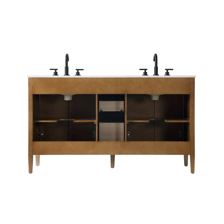 60 Inch Double Bathroom Vanity In Linen Oak - View 4 - Joshua Marshal