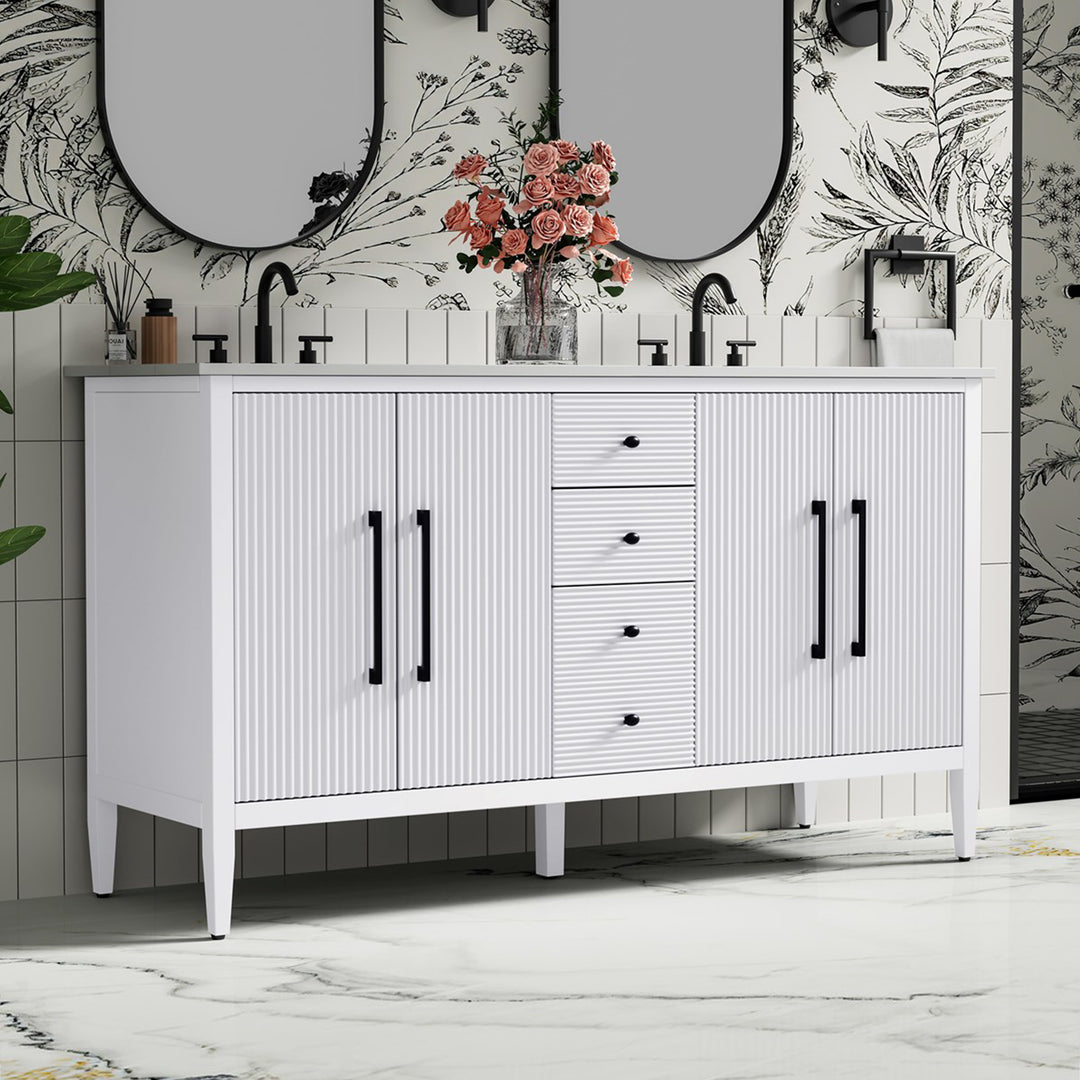 60 Inch Double Bathroom Vanity In White White Finish - KITCHEN & BATH by Joshua Marshal