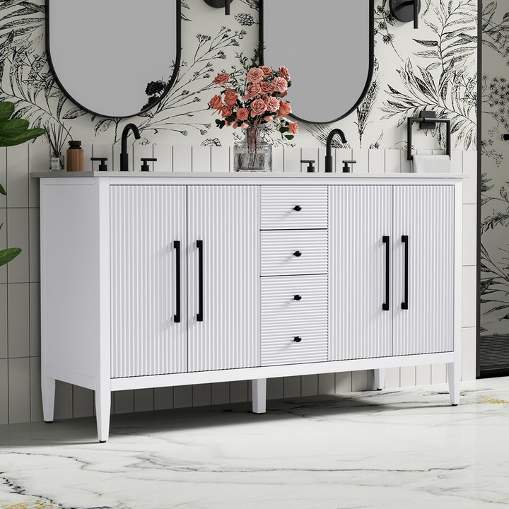 60 Inch Double Bathroom Vanity In White White Finish - KITCHEN & BATH by Joshua Marshal