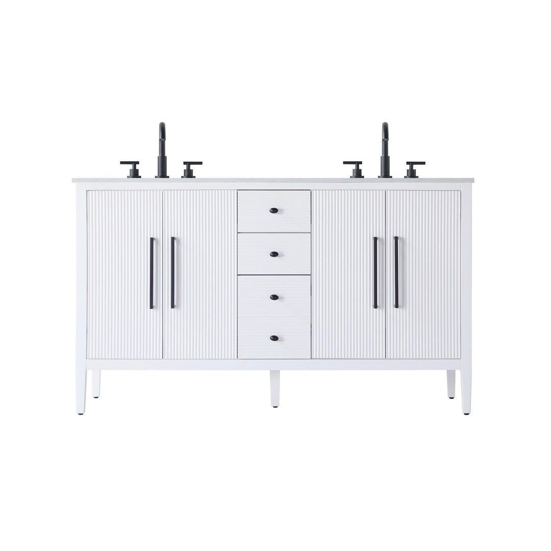 60 Inch Double Bathroom Vanity In White - View 3 - Joshua Marshal