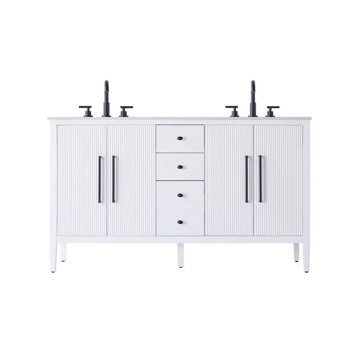 60 Inch Double Bathroom Vanity In White - View 3 - Joshua Marshal