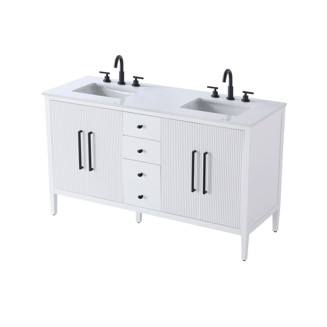 60 Inch Double Bathroom Vanity In White - View 4 - Joshua Marshal