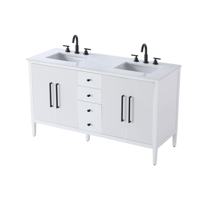 60 Inch Double Bathroom Vanity In White - View 4 - Joshua Marshal