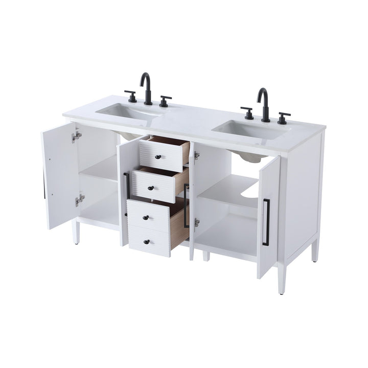 60 Inch Double Bathroom Vanity In White - View 5 - Joshua Marshal