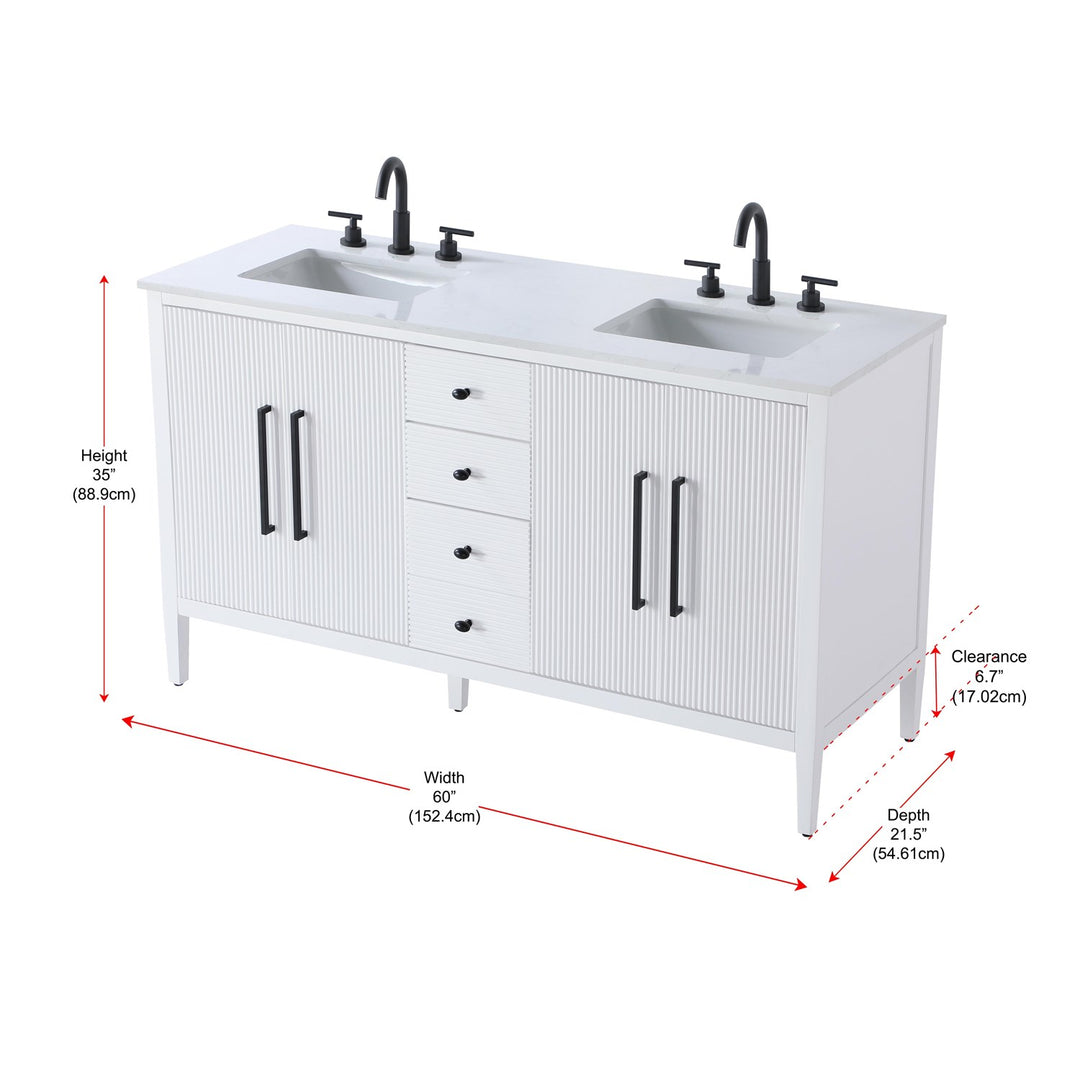 60 Inch Double Bathroom Vanity In White - View 6 - Joshua Marshal
