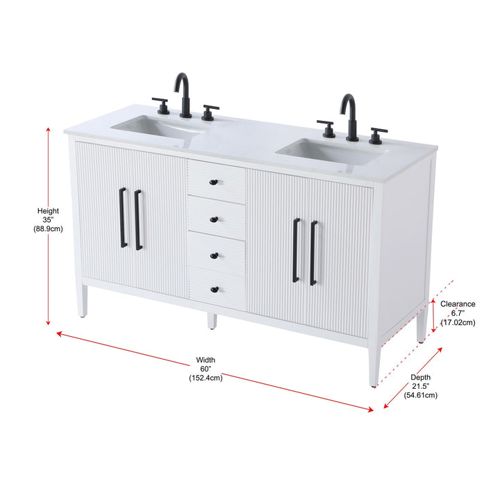 60 Inch Double Bathroom Vanity In White - View 6 - Joshua Marshal