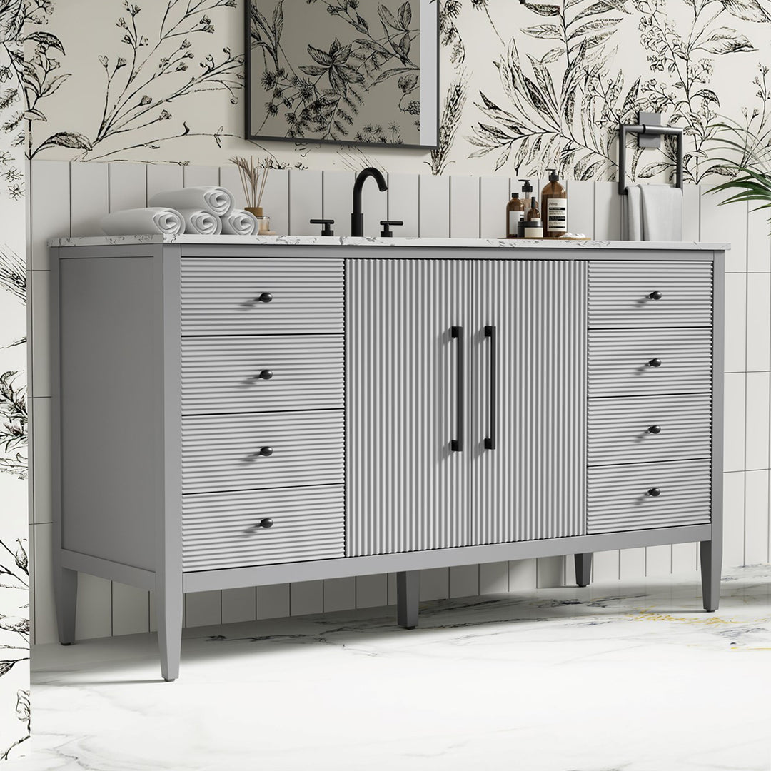 60 Inch Single Bathroom Vanity In Grey Grey Finish - KITCHEN & BATH by Joshua Marshal