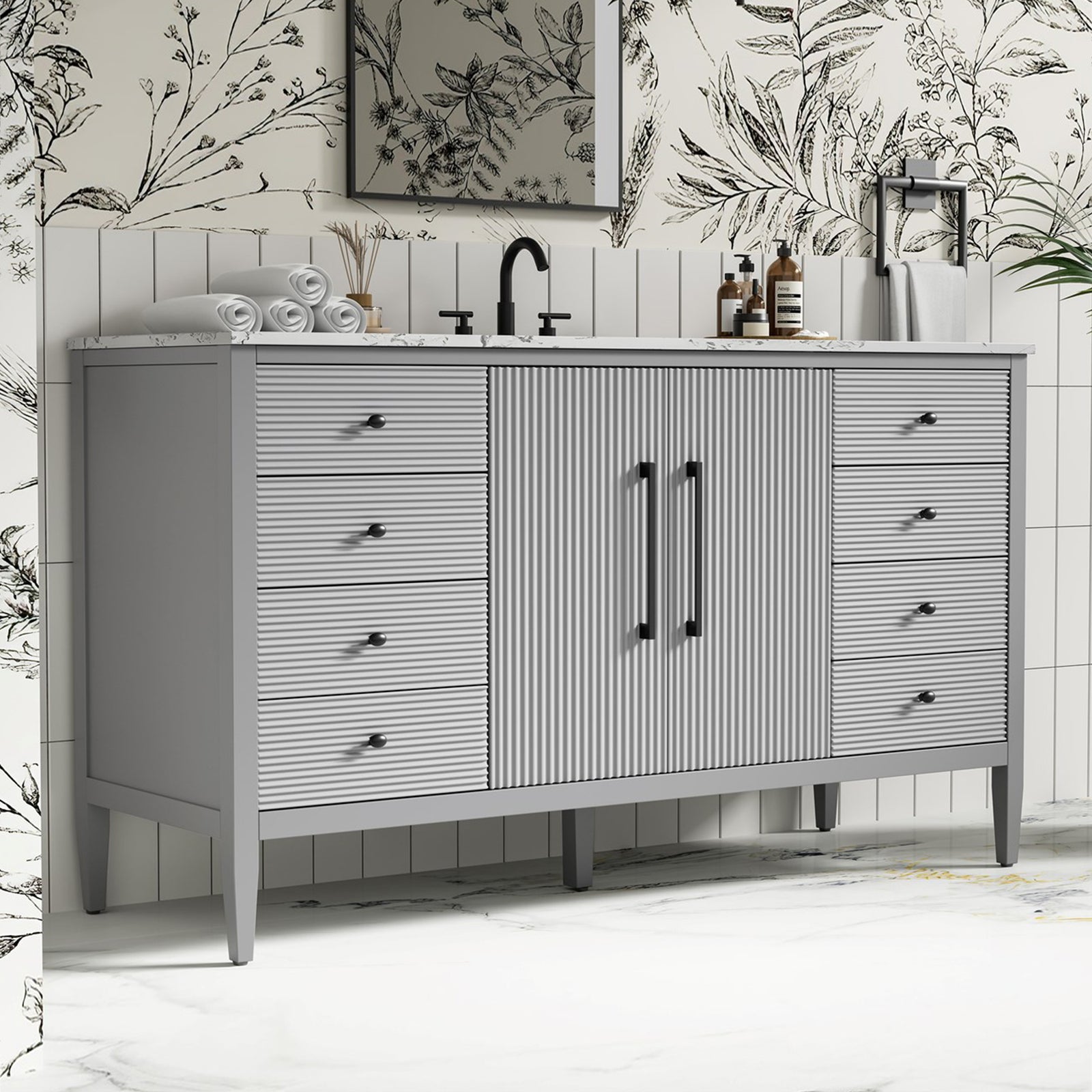 60 Inch Single Bathroom Vanity In Grey Grey Finish - KITCHEN & BATH by Joshua Marshal