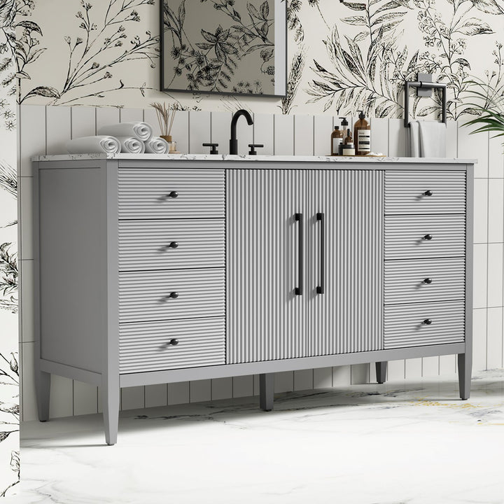 60 Inch Single Bathroom Vanity In Grey Grey Finish - KITCHEN & BATH by Joshua Marshal