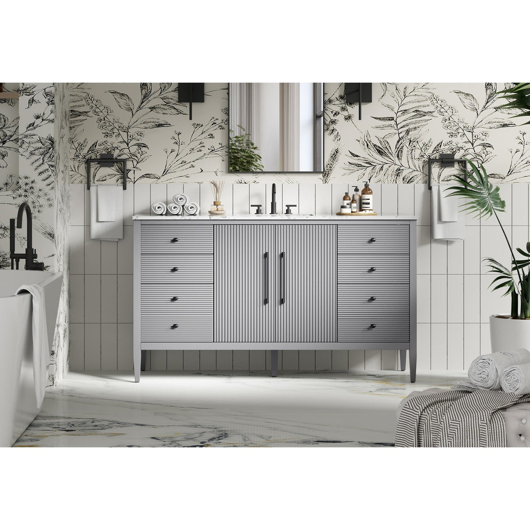 60 Inch Single Bathroom Vanity In Grey - View 2 - Joshua Marshal