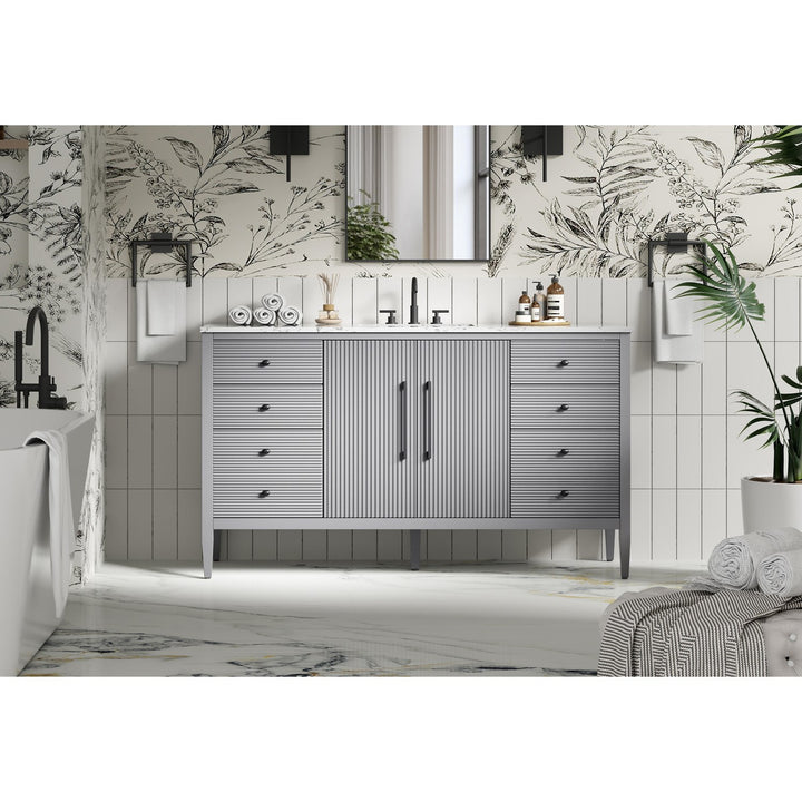 60 Inch Single Bathroom Vanity In Grey - View 2 - Joshua Marshal