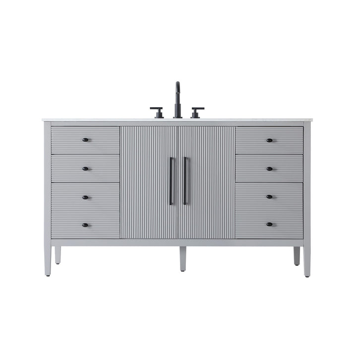 60 Inch Single Bathroom Vanity In Grey - View 3 - Joshua Marshal
