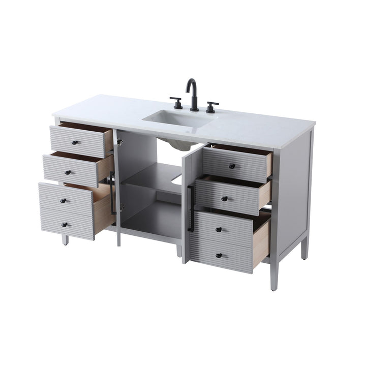 60 Inch Single Bathroom Vanity In Grey - View 4 - Joshua Marshal