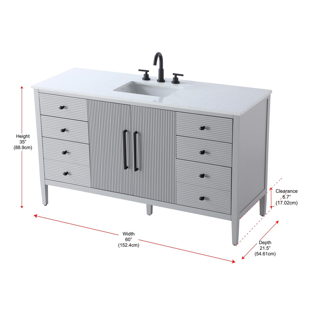 60 Inch Single Bathroom Vanity In Grey - View 6 - Joshua Marshal