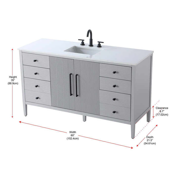 60 Inch Single Bathroom Vanity In Grey - View 6 - Joshua Marshal
