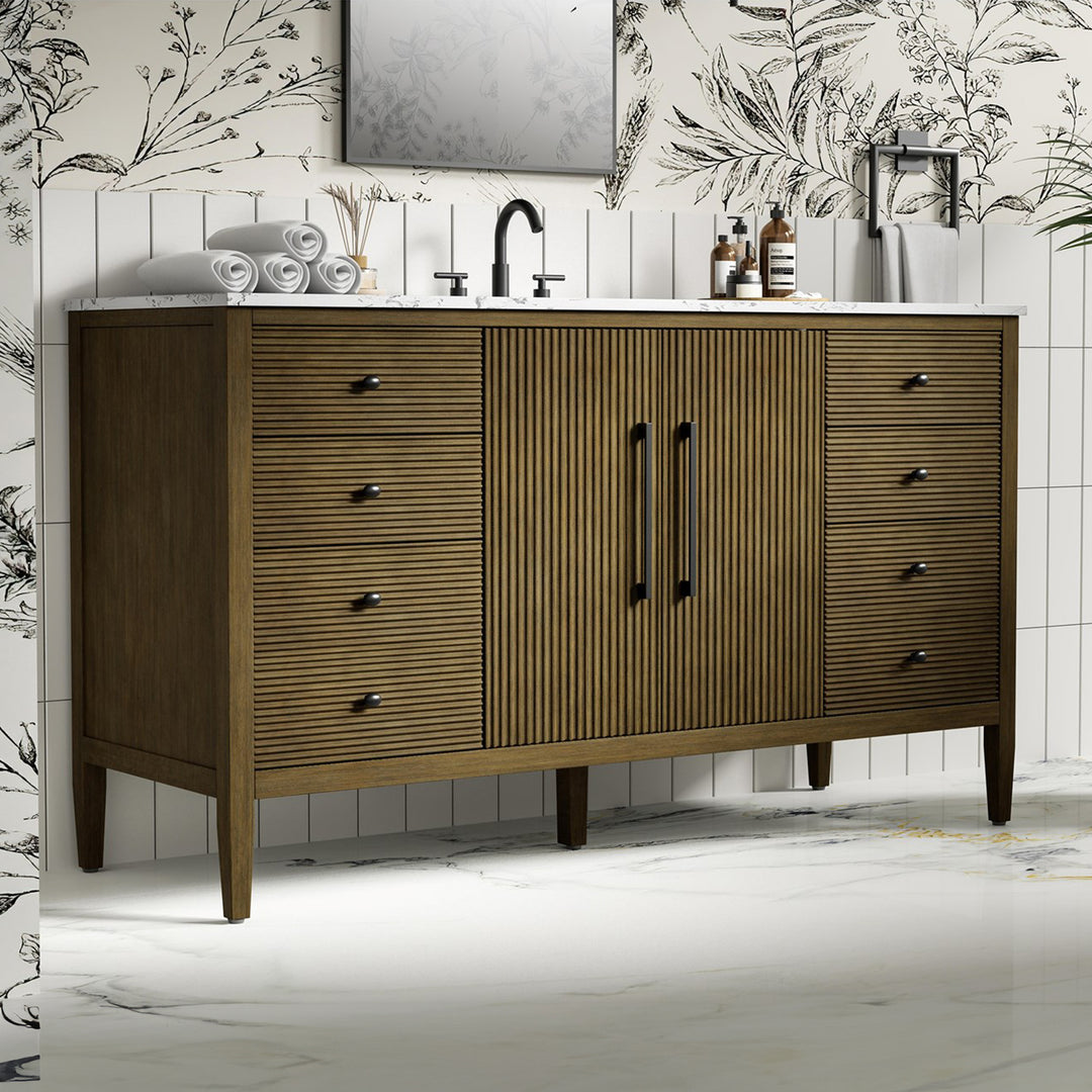60 Inch Single Bathroom Vanity In Hazel Oak Hazel Oak Finish - KITCHEN & BATH by Joshua Marshal